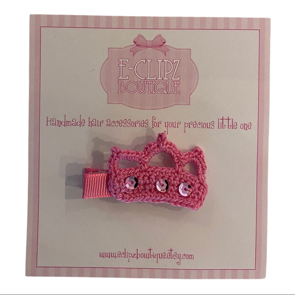Pink Crochet Crown Hair Clip with Sequins